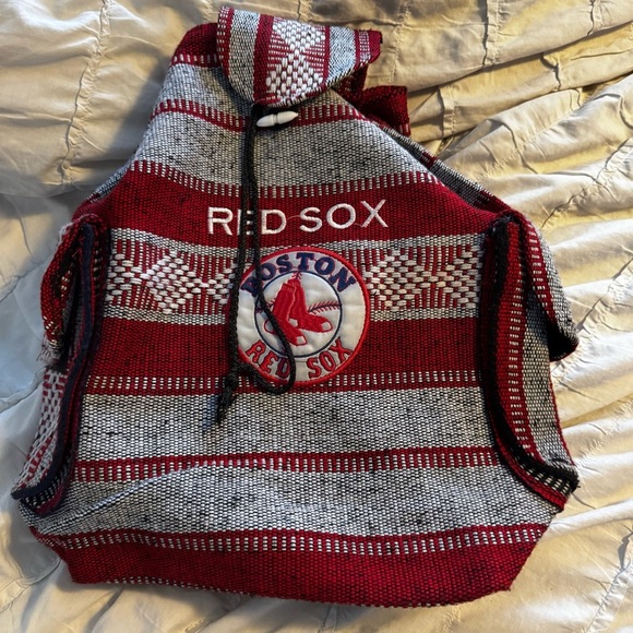 MLB Boston Red Sox Sports Fan Mexican Baja Woven Backpack Red Navy & White - Picture 3 of 5